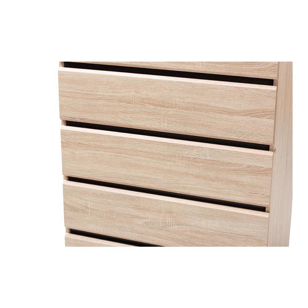 Baxton Studio Miren Mid-Century Modern Light Oak and Dark Grey 5-Drawer Chest. Picture 5