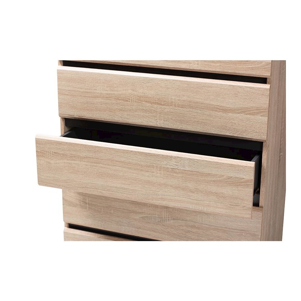 Baxton Studio Miren Mid-Century Modern Light Oak and Dark Grey 5-Drawer Chest. Picture 6