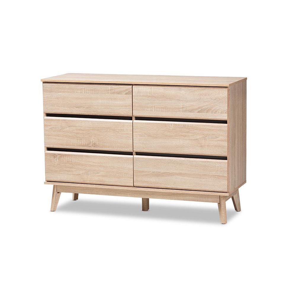 Baxton Studio Miren Mid-Century Modern Light Oak and Dark Grey 6-Drawer Dresser. Picture 1