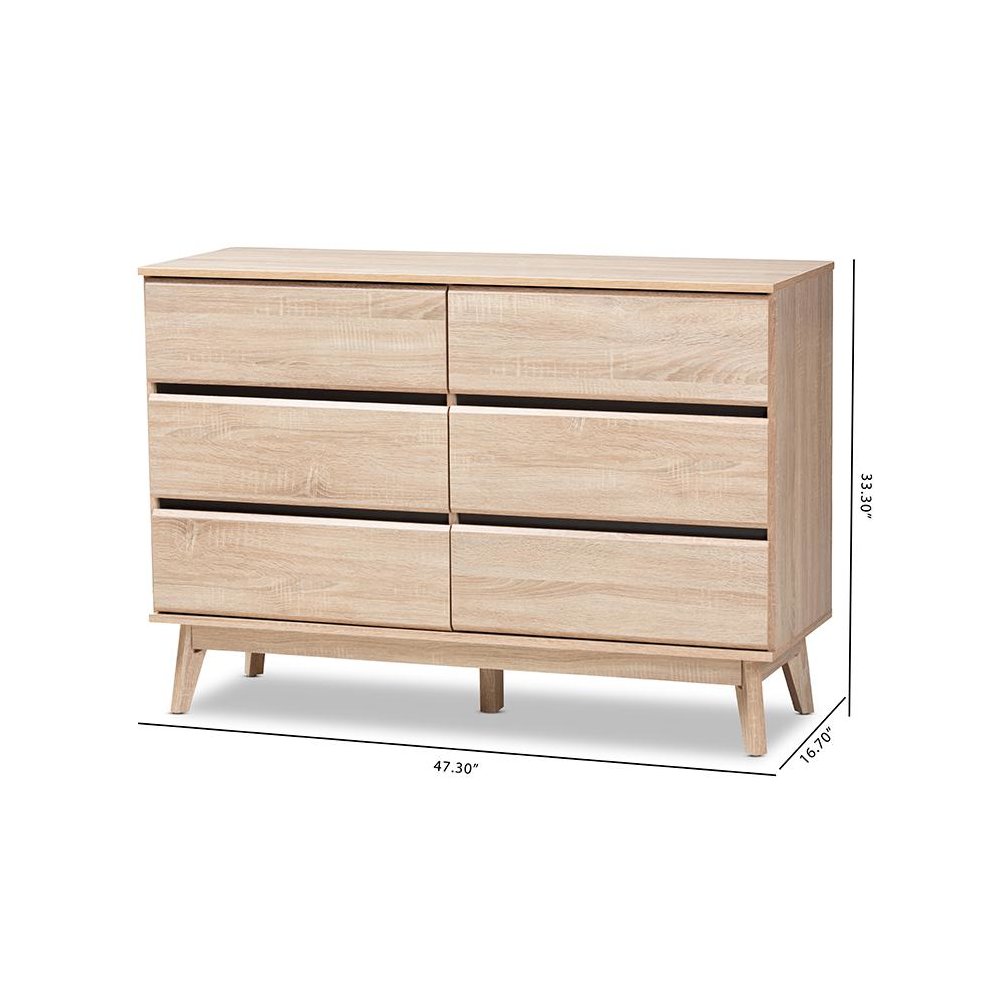 Baxton Studio Miren Mid-Century Modern Light Oak and Dark Grey 6-Drawer Dresser. Picture 10