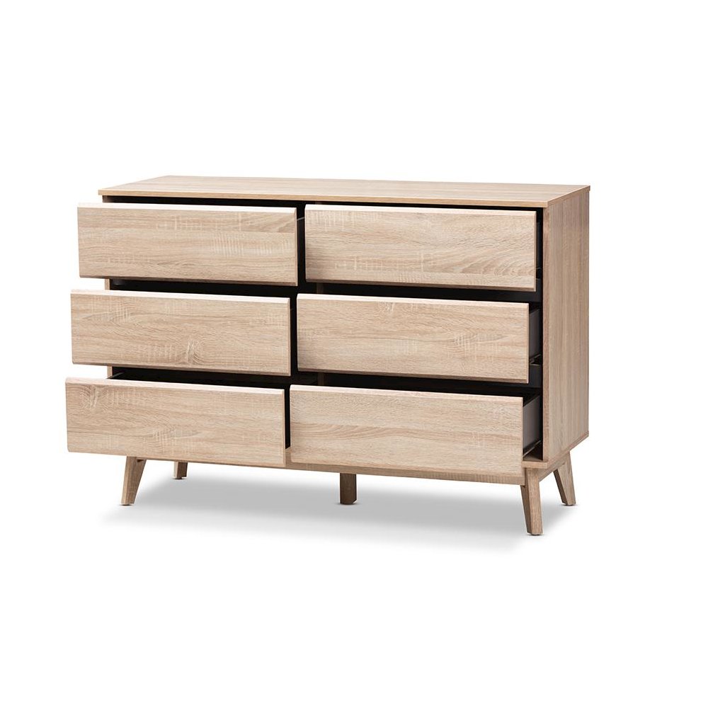 Baxton Studio Miren Mid-Century Modern Light Oak and Dark Grey 6-Drawer Dresser. Picture 2