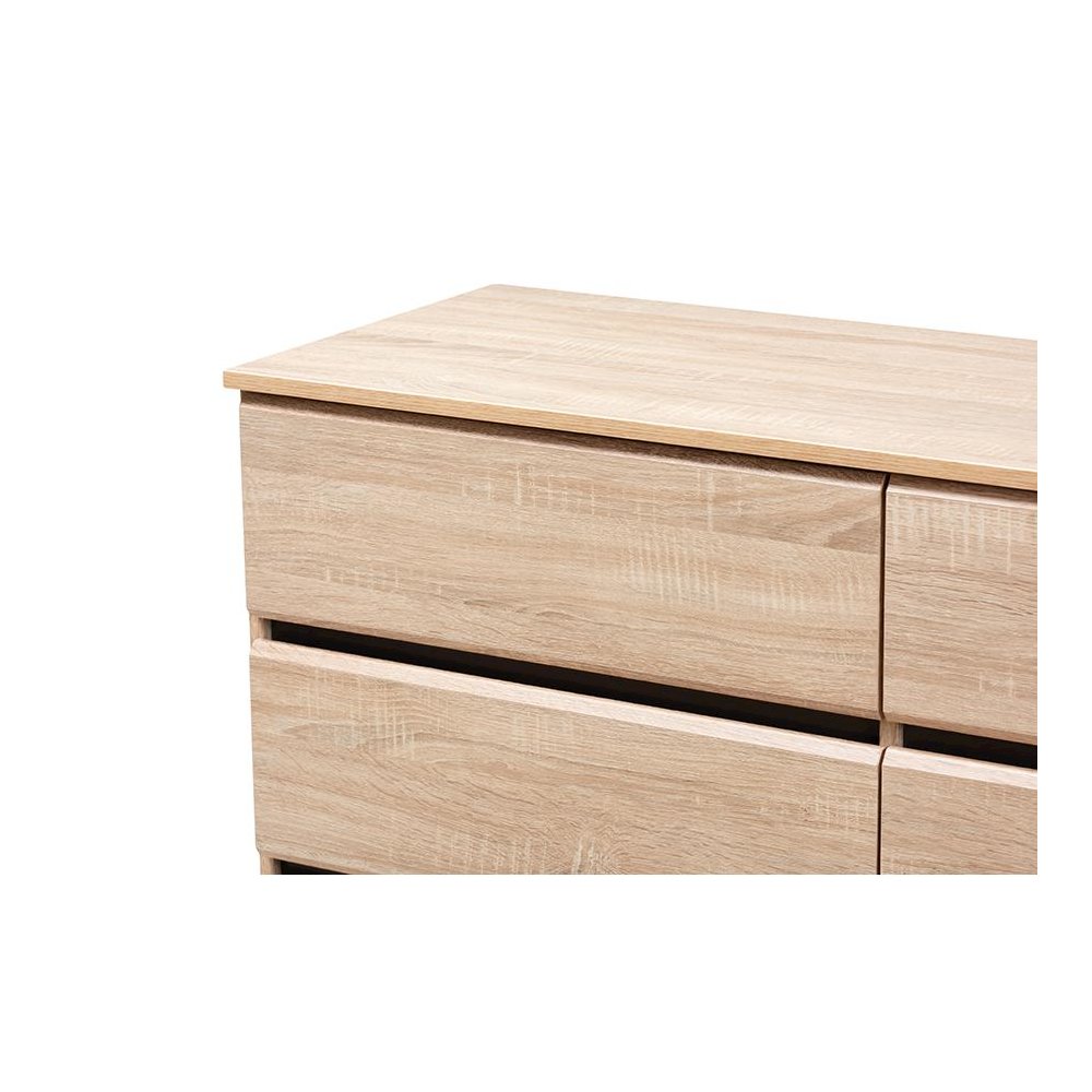 Baxton Studio Miren Mid-Century Modern Light Oak and Dark Grey 6-Drawer Dresser. Picture 5