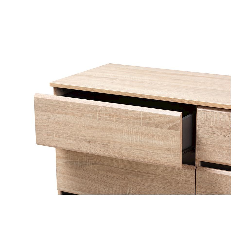 Baxton Studio Miren Mid-Century Modern Light Oak and Dark Grey 6-Drawer Dresser. Picture 6