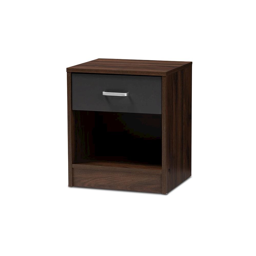 1-Drawer Dark Brown and Dark Grey Finished Nightstand. Picture 1