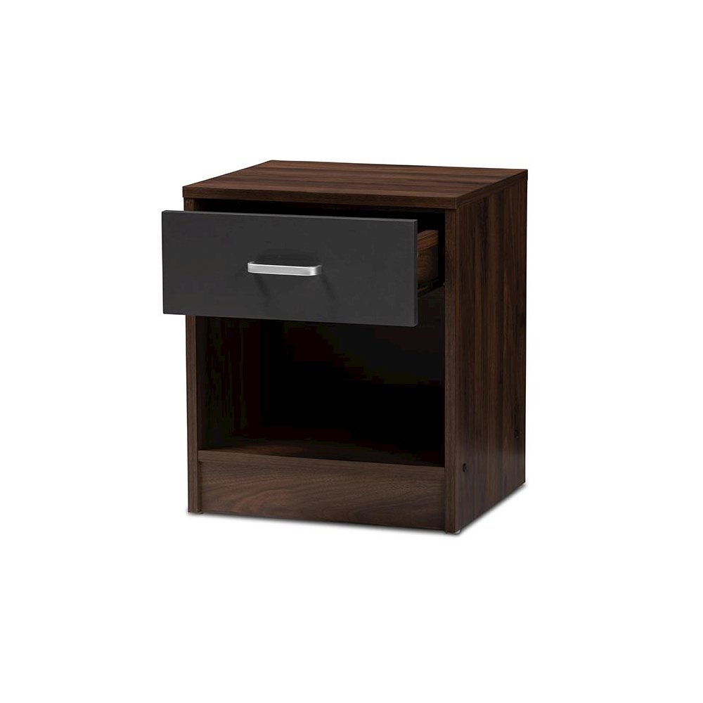 1-Drawer Dark Brown and Dark Grey Finished Nightstand. Picture 2