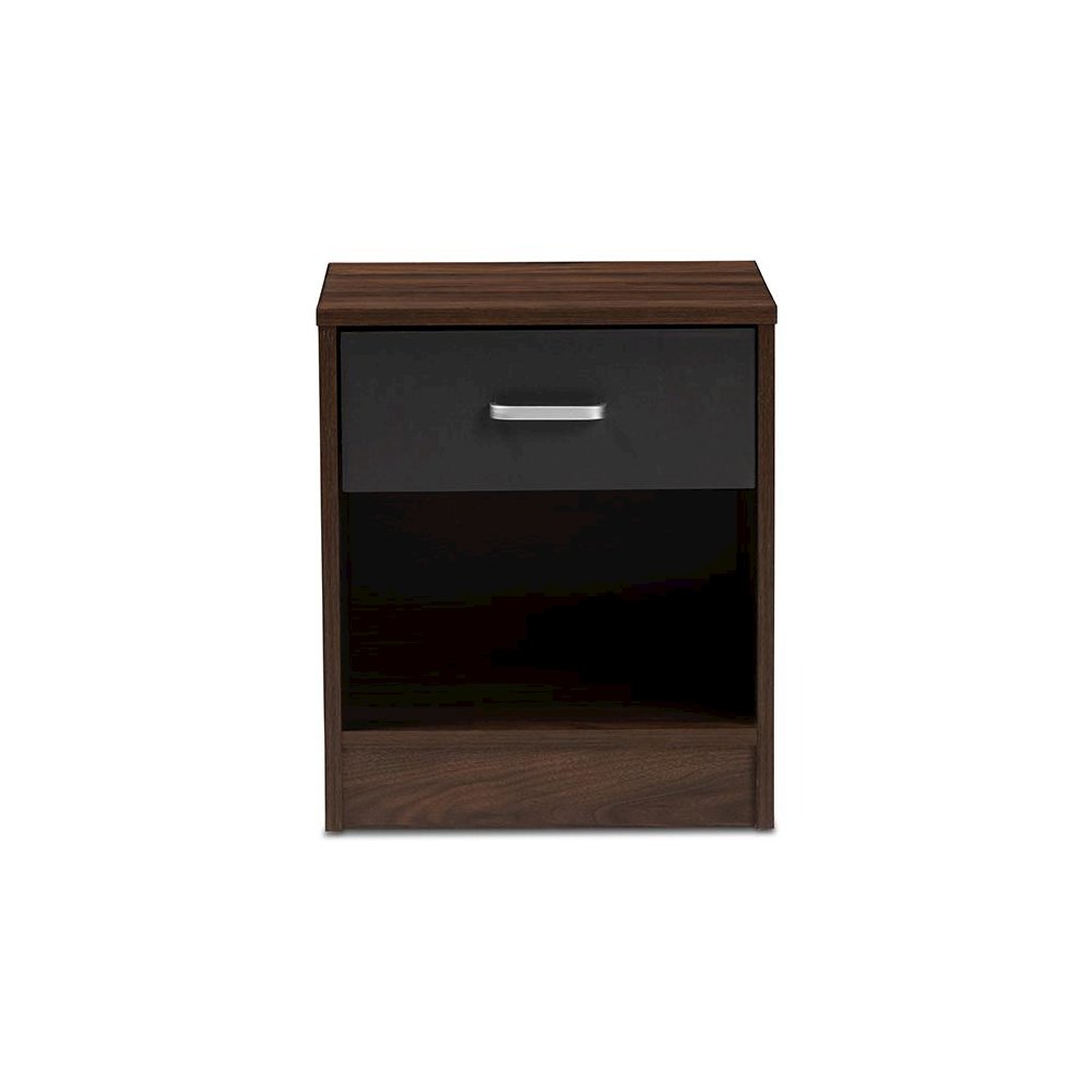 1-Drawer Dark Brown and Dark Grey Finished Nightstand. Picture 3