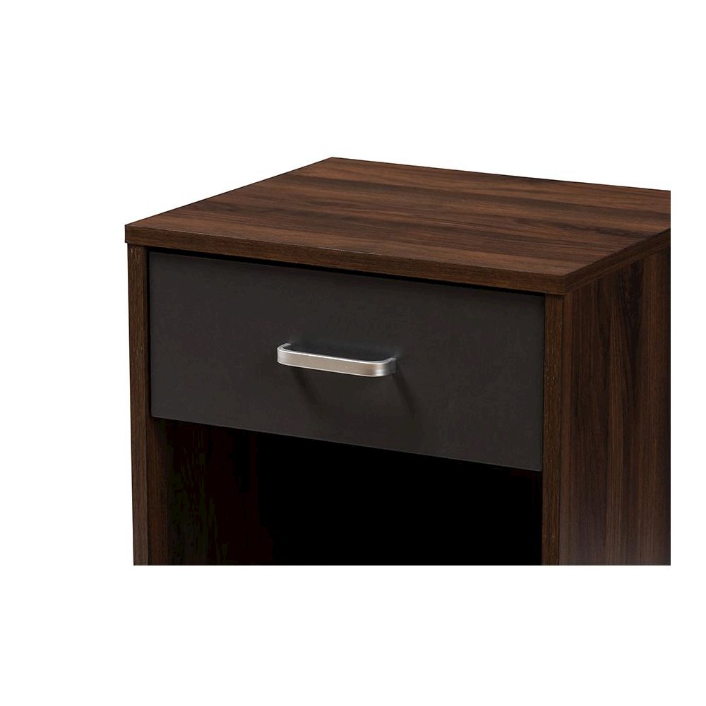 1-Drawer Dark Brown and Dark Grey Finished Nightstand. Picture 5