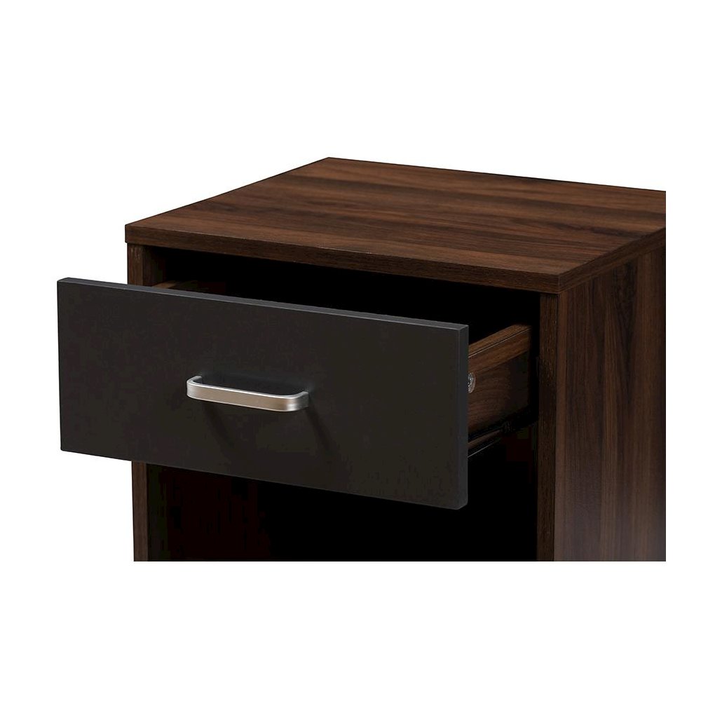 1-Drawer Dark Brown and Dark Grey Finished Nightstand. Picture 6