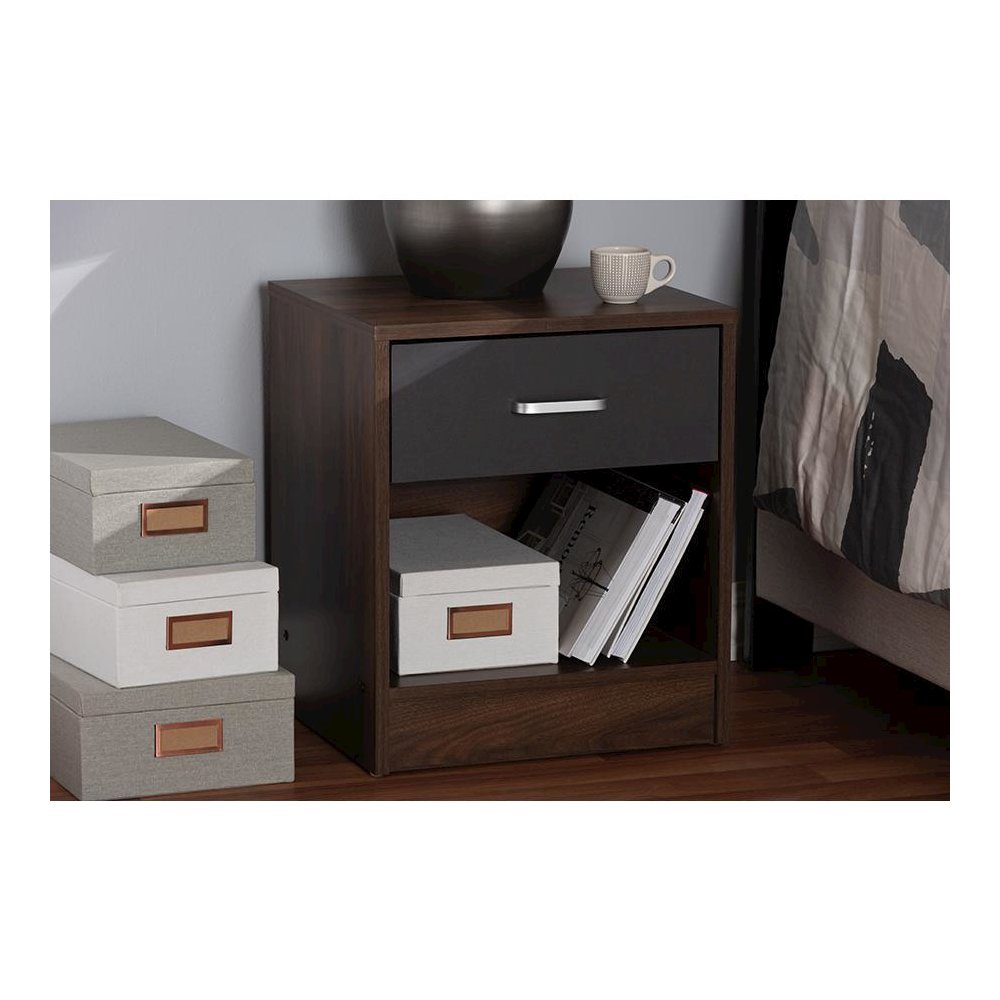 1-Drawer Dark Brown and Dark Grey Finished Nightstand. Picture 7