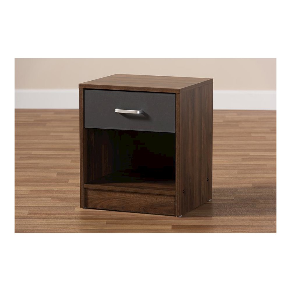1-Drawer Dark Brown and Dark Grey Finished Nightstand. Picture 8