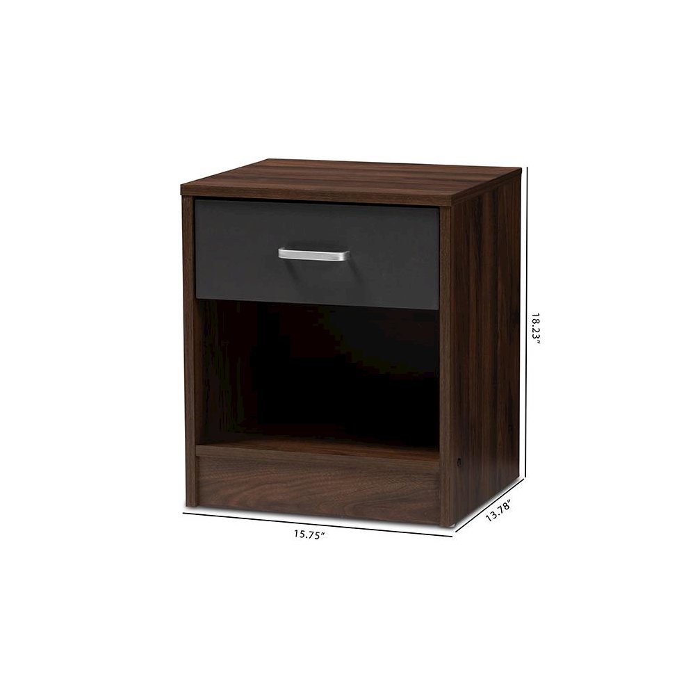 1-Drawer Dark Brown and Dark Grey Finished Nightstand. Picture 9