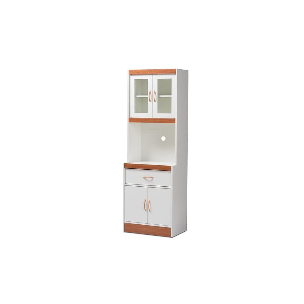 White and Cherry Finished Kitchen Cabinet and Hutch. Picture 1