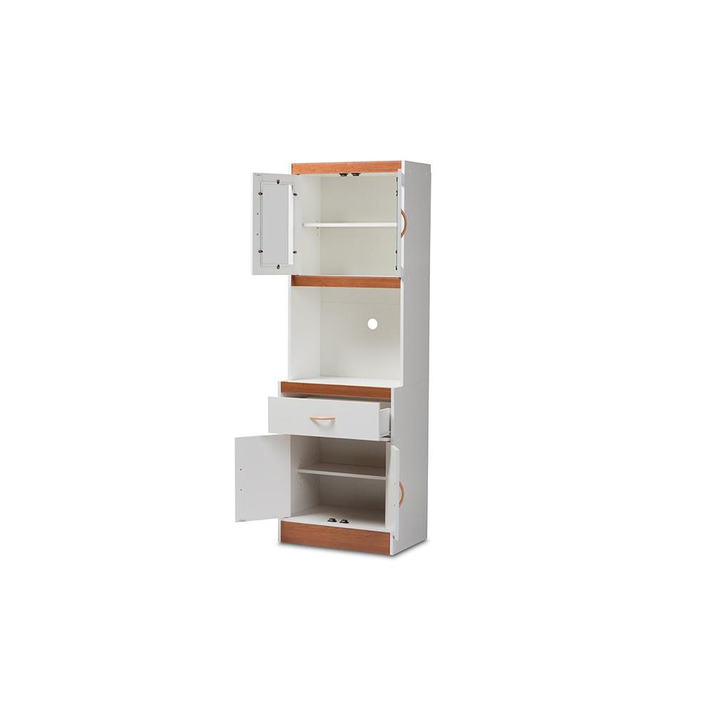 White and Cherry Finished Kitchen Cabinet and Hutch. Picture 2