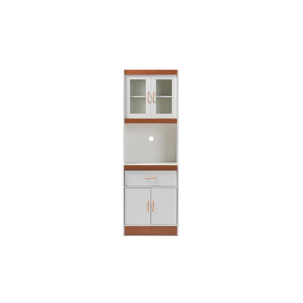 White and Cherry Finished Kitchen Cabinet and Hutch. Picture 3