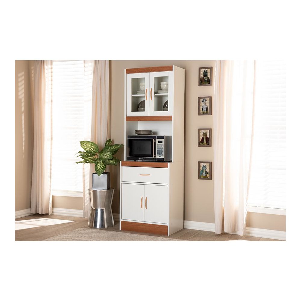 White and Cherry Finished Kitchen Cabinet and Hutch. Picture 7
