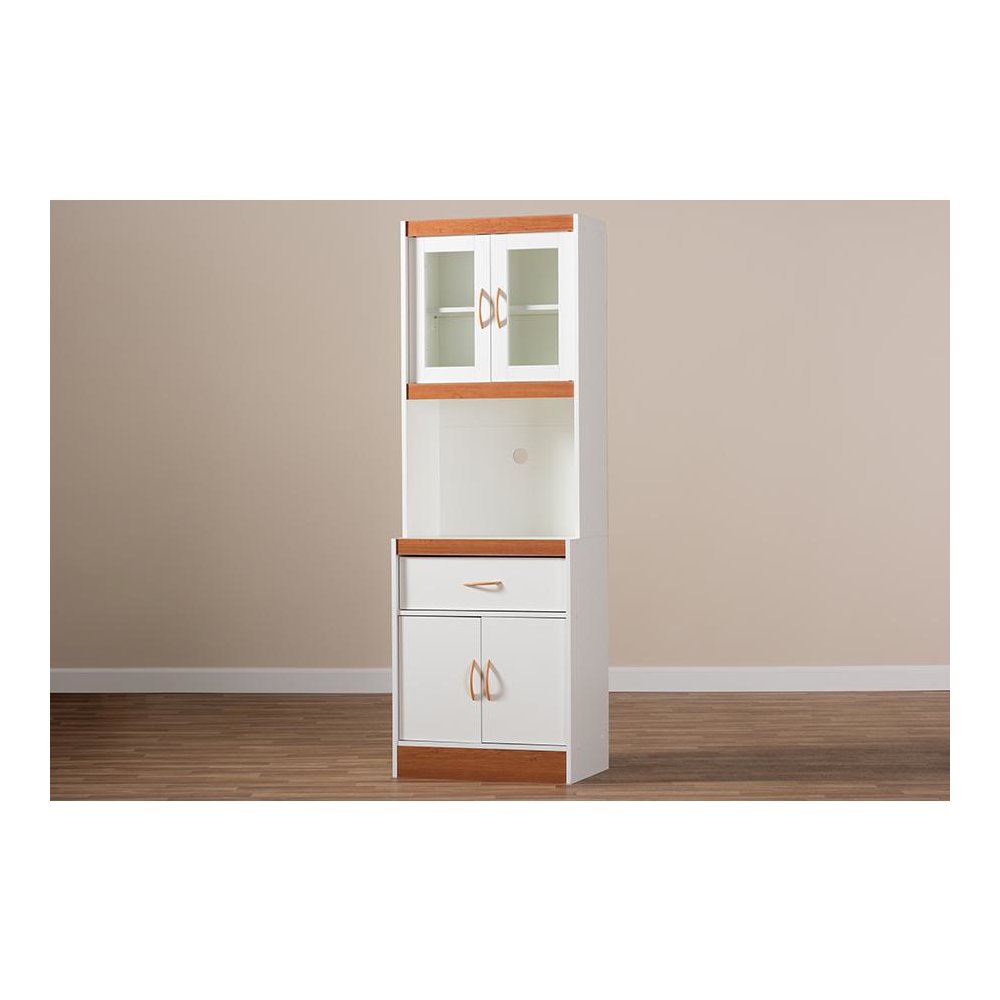 White and Cherry Finished Kitchen Cabinet and Hutch. Picture 8