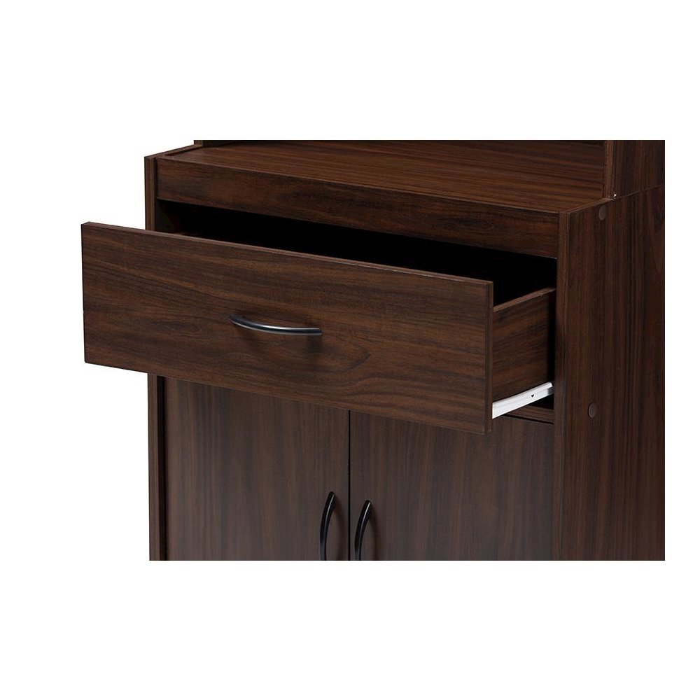 Laurana Modern and Contemporary Dark Walnut Finished Kitchen Cabinet and Hutch. Picture 6