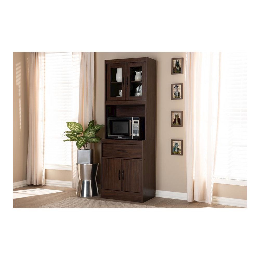 Laurana Modern and Contemporary Dark Walnut Finished Kitchen Cabinet and Hutch. Picture 7