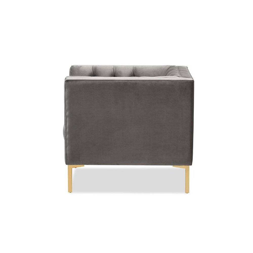 Zanetta Luxe and Glamour Grey Velvet Upholstered Gold Finished Lounge Chair. Picture 3