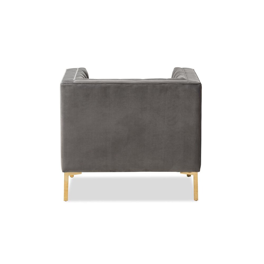 Zanetta Luxe and Glamour Grey Velvet Upholstered Gold Finished Lounge Chair. Picture 4