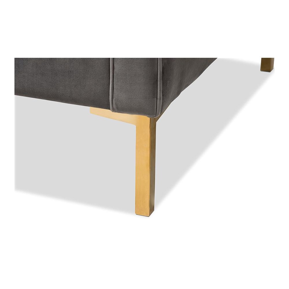 Zanetta Luxe and Glamour Grey Velvet Upholstered Gold Finished Lounge Chair. Picture 6
