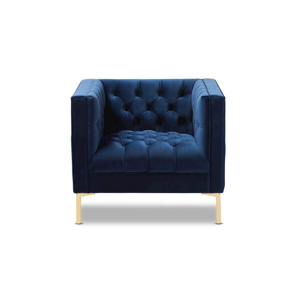 Zanetta Luxe and Glamour Navy Velvet Upholstered Gold Finished Lounge Chair. Picture 2