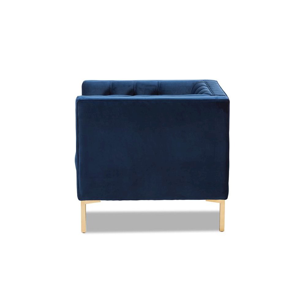 Zanetta Luxe and Glamour Navy Velvet Upholstered Gold Finished Lounge Chair. Picture 3