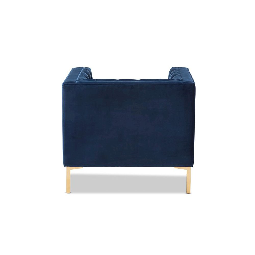 Zanetta Luxe and Glamour Navy Velvet Upholstered Gold Finished Lounge Chair. Picture 4