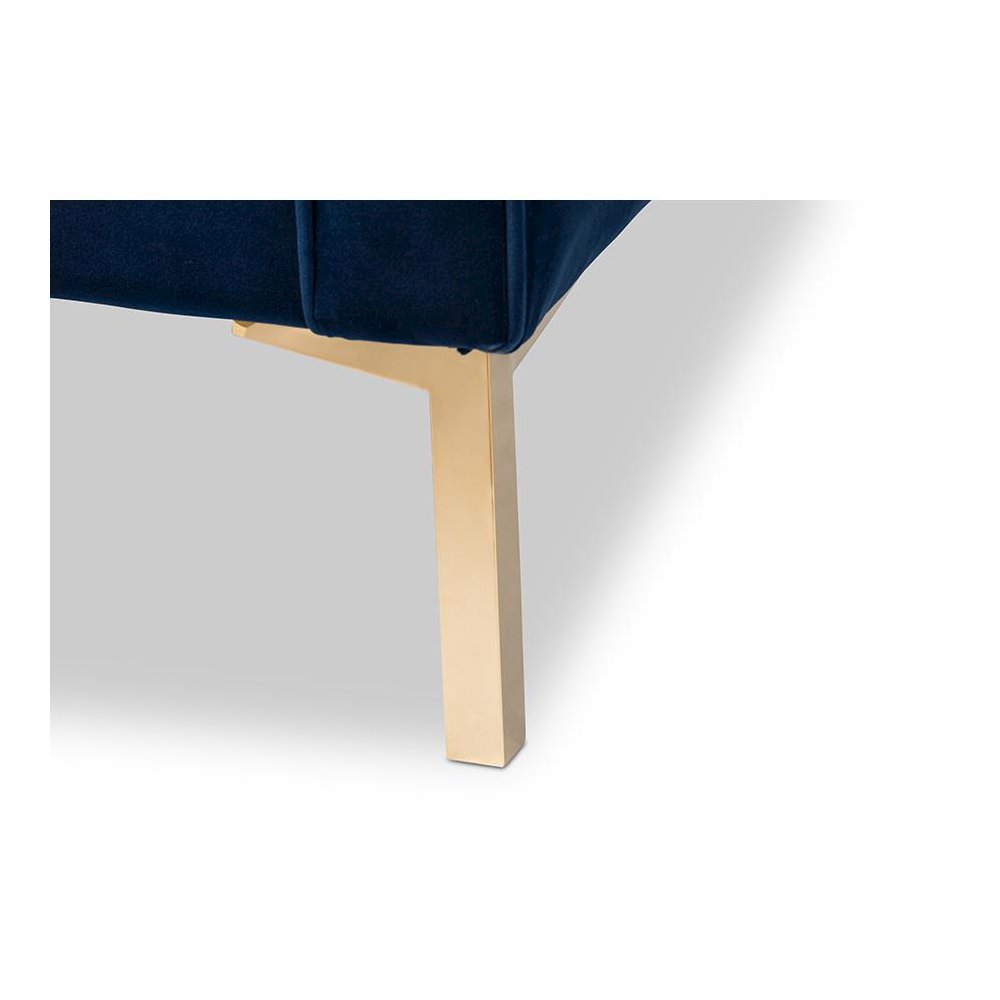 Zanetta Luxe and Glamour Navy Velvet Upholstered Gold Finished Lounge Chair. Picture 5