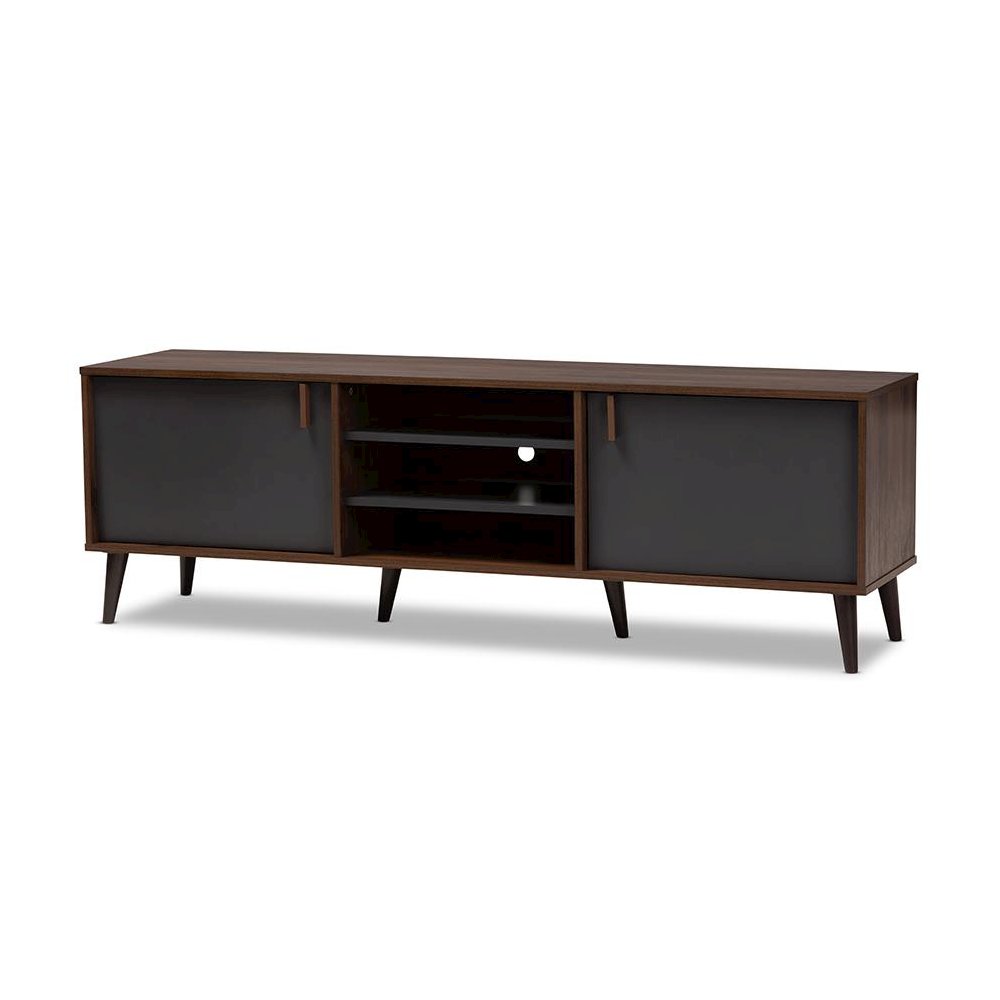 Baxton Studio Samuel Mid-Century Modern Brown and Dark Grey Finished TV Stand. Picture 1