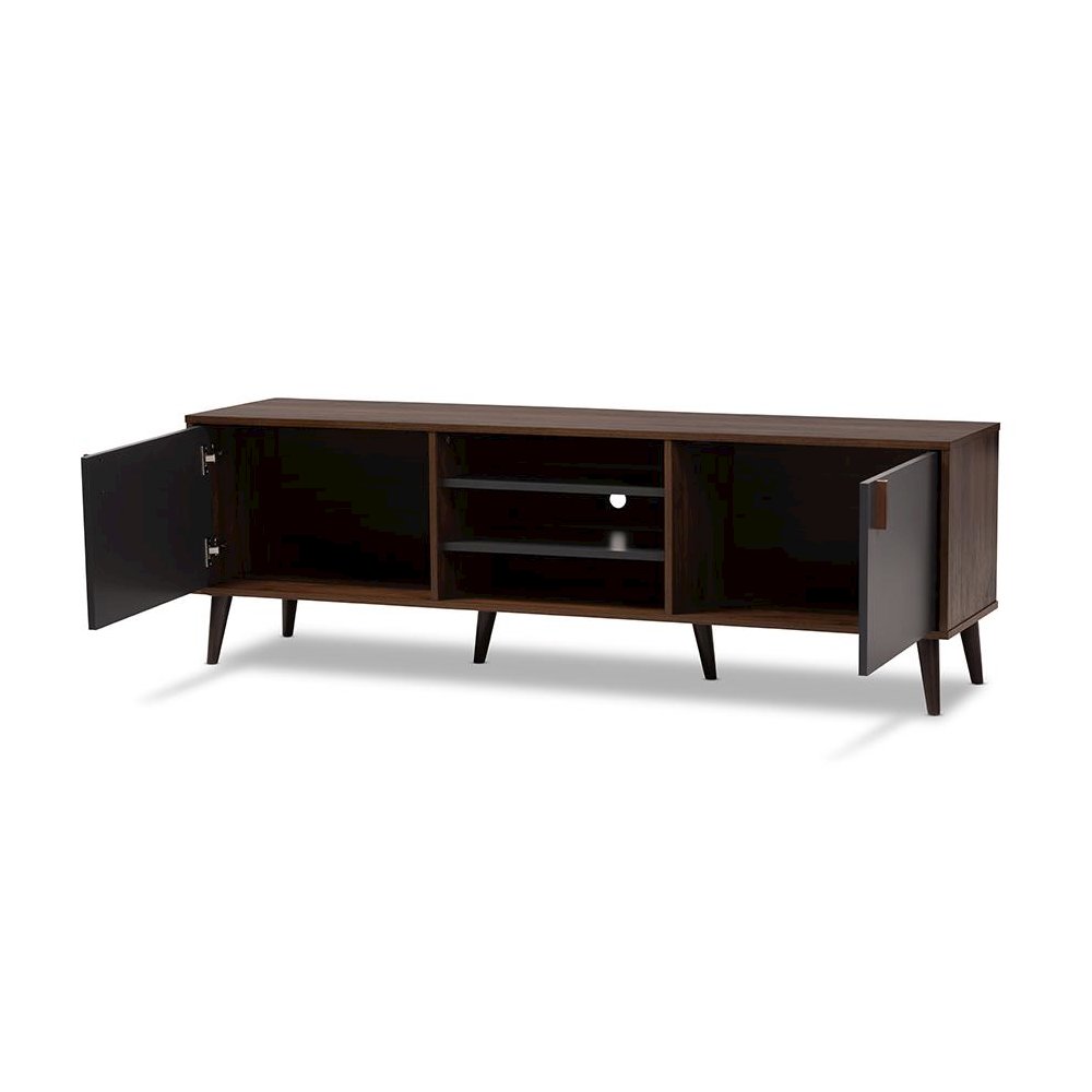 Baxton Studio Samuel Mid-Century Modern Brown and Dark Grey Finished TV Stand. Picture 2