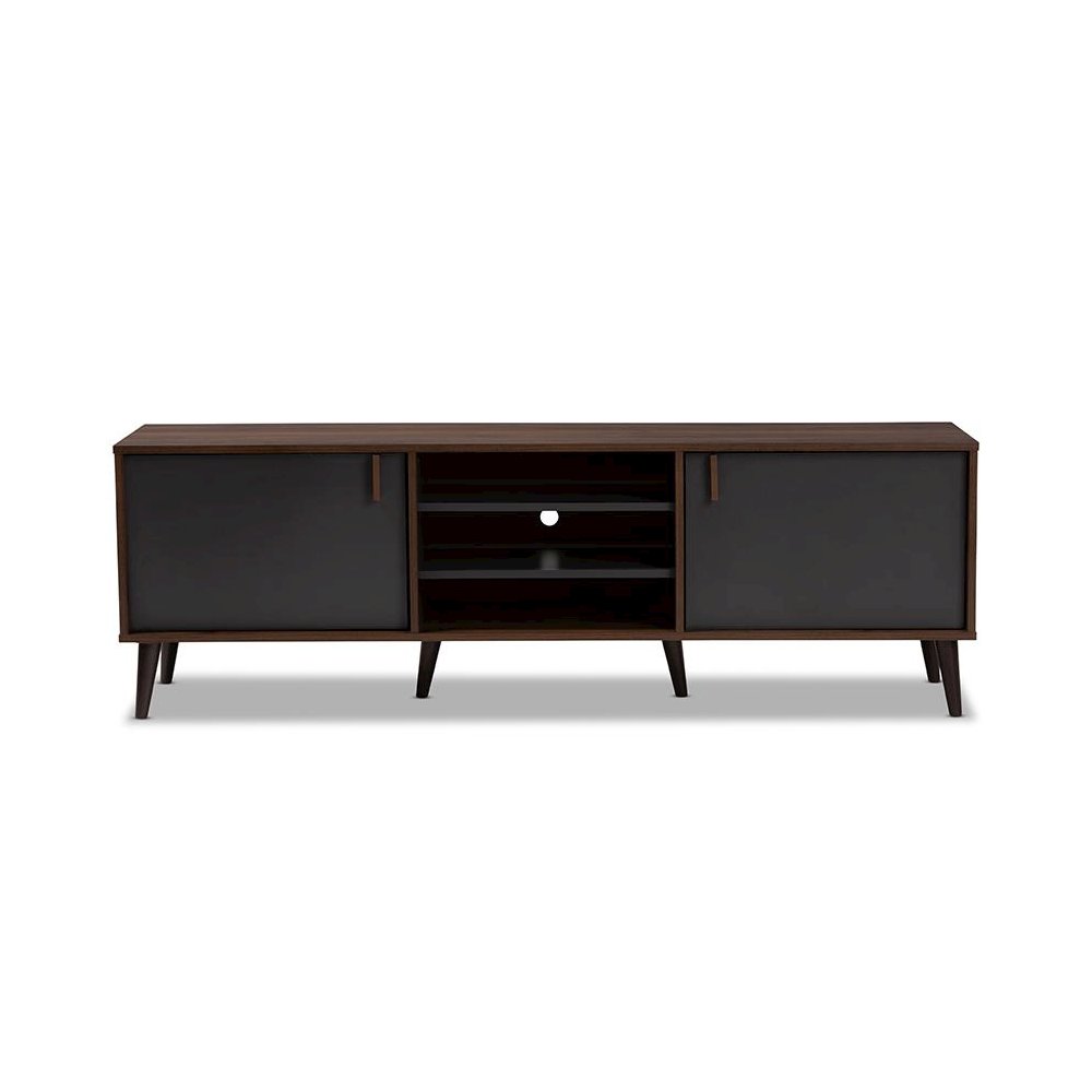 Baxton Studio Samuel Mid-Century Modern Brown and Dark Grey Finished TV Stand. Picture 3