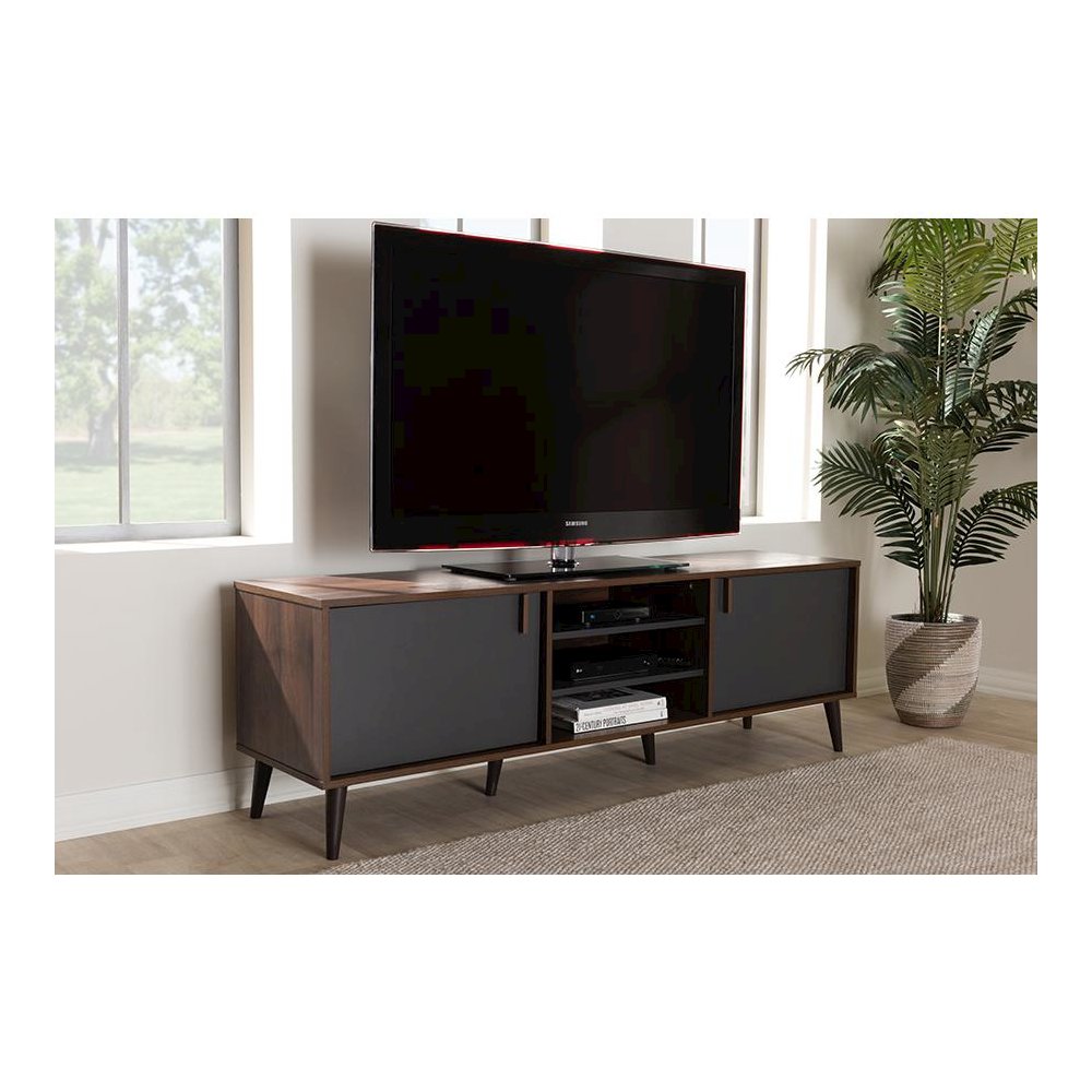 Baxton Studio Samuel Mid-Century Modern Brown and Dark Grey Finished TV Stand. Picture 7