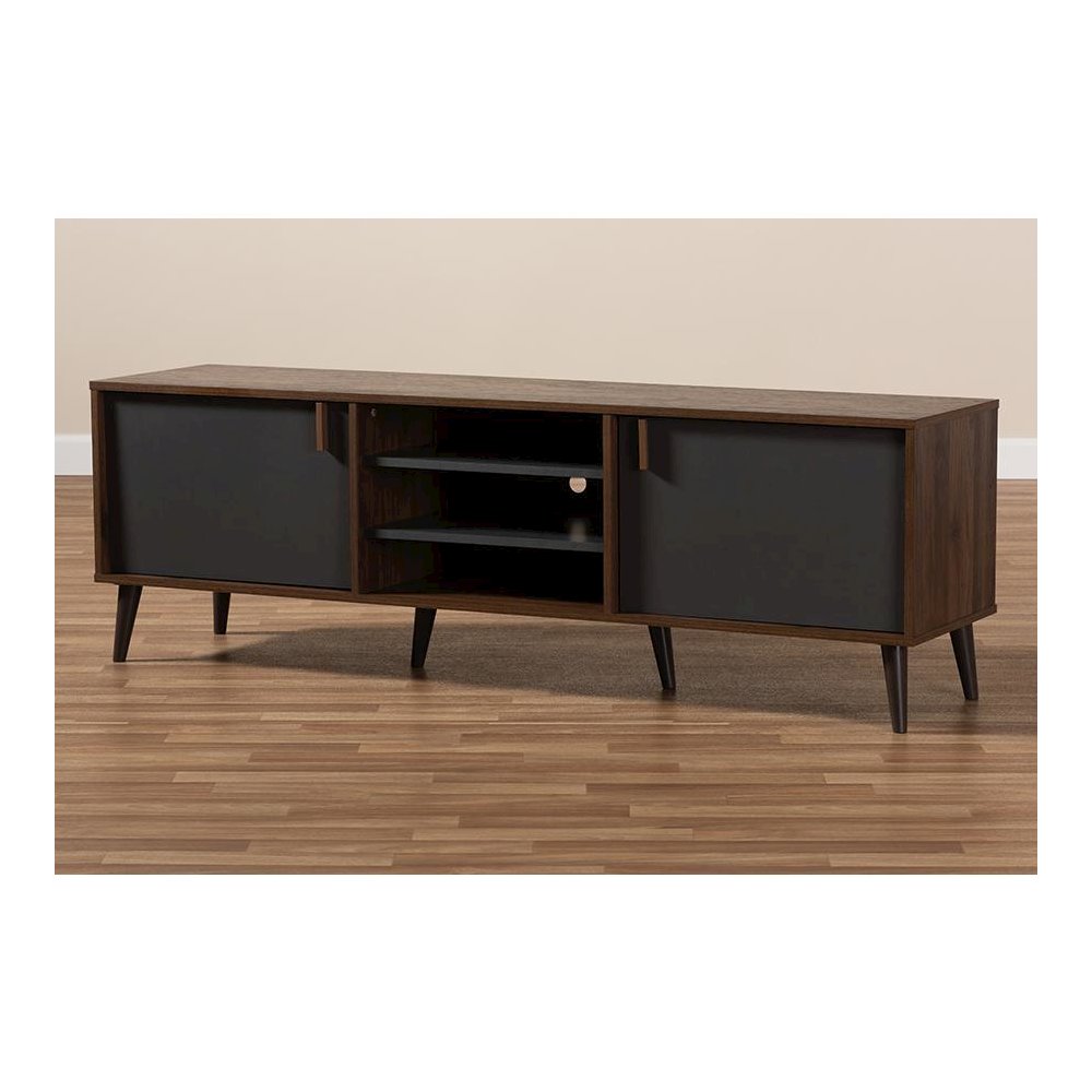 Baxton Studio Samuel Mid-Century Modern Brown and Dark Grey Finished TV Stand. Picture 8