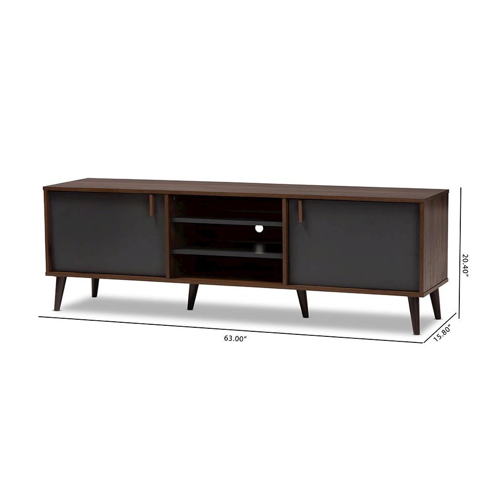 Baxton Studio Samuel Mid-Century Modern Brown and Dark Grey Finished TV Stand. Picture 9