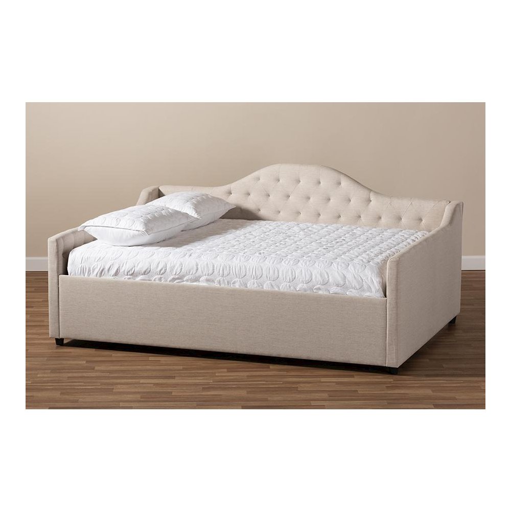 Eliza Modern and Contemporary Light Beige Fabric Upholstered Full Size Daybed. Picture 6