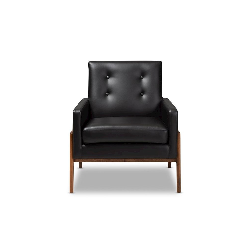 Leather Upholstered Walnut Wood Lounge Chair. Picture 2