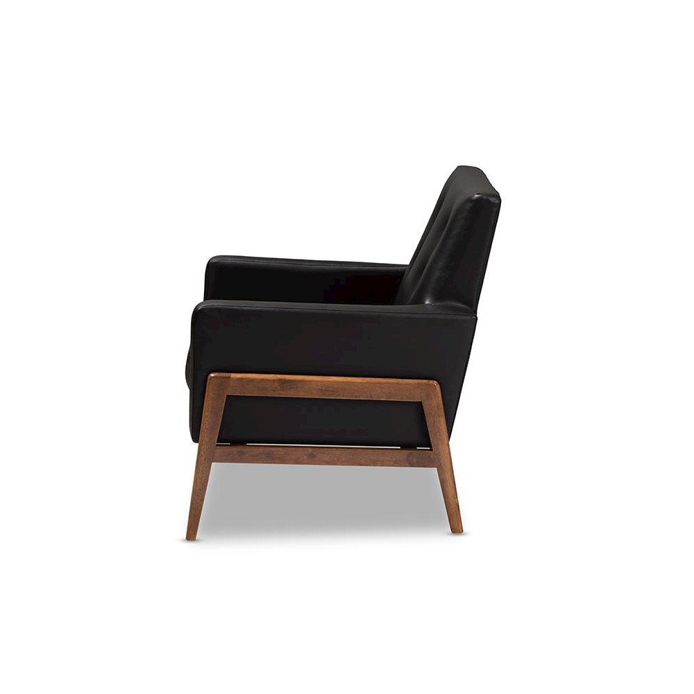 Leather Upholstered Walnut Wood Lounge Chair. Picture 3