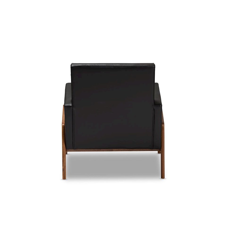 Leather Upholstered Walnut Wood Lounge Chair. Picture 4