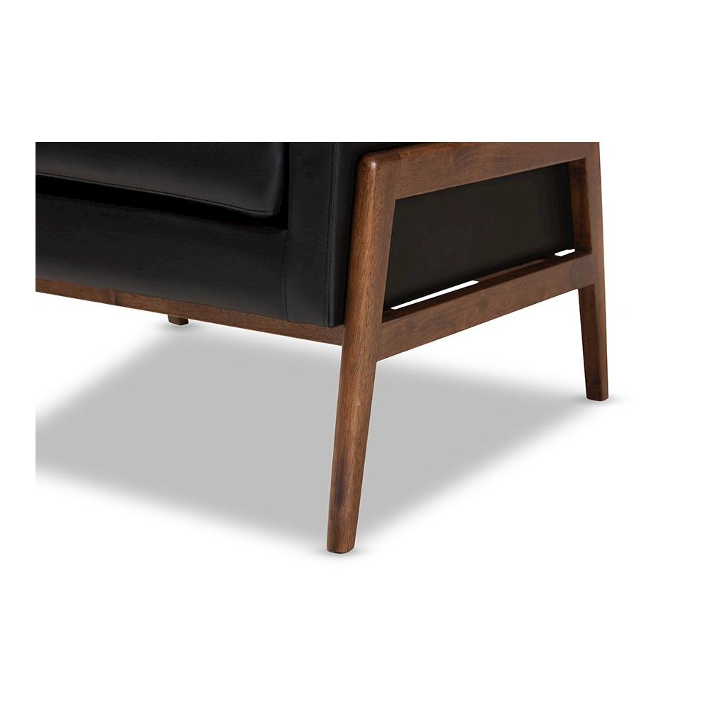 Leather Upholstered Walnut Wood Lounge Chair. Picture 6