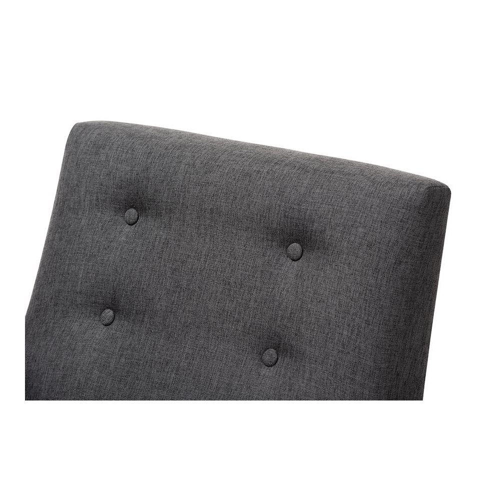 Perris Mid-Century Modern Dark Grey Fabric Upholstered Walnut Wood Lounge Chair. Picture 5