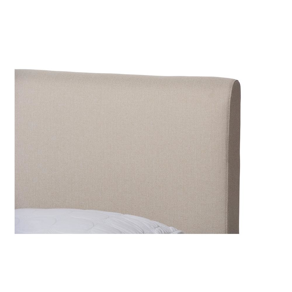 Beige Fabric Upholstered Walnut Finished Full Size Platform Bed. Picture 4