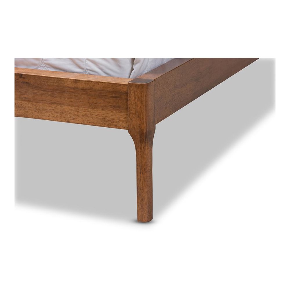 Beige Fabric Upholstered Walnut Finished Full Size Platform Bed. Picture 5