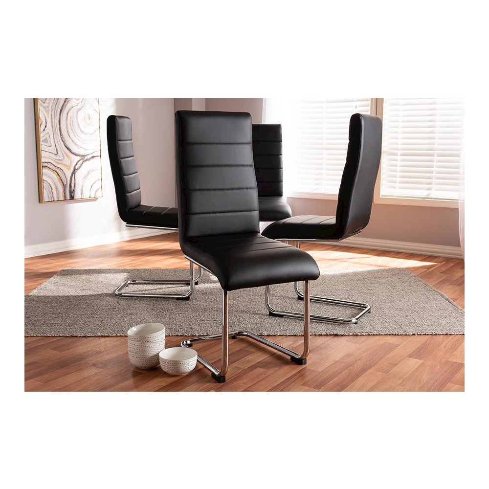 Black Faux Leather Upholstered Dining Chair (Set of 4). Picture 3