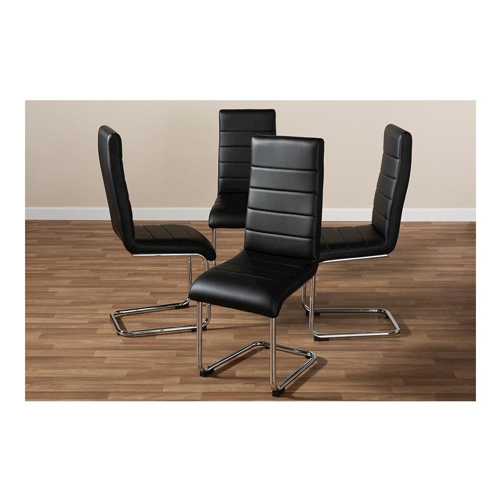Black Faux Leather Upholstered Dining Chair (Set of 4). Picture 4