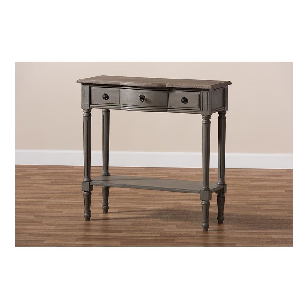 Baxton Studio Noelle French Provincial Gray Finished 1-Drawer Wood Console Table. Picture 9