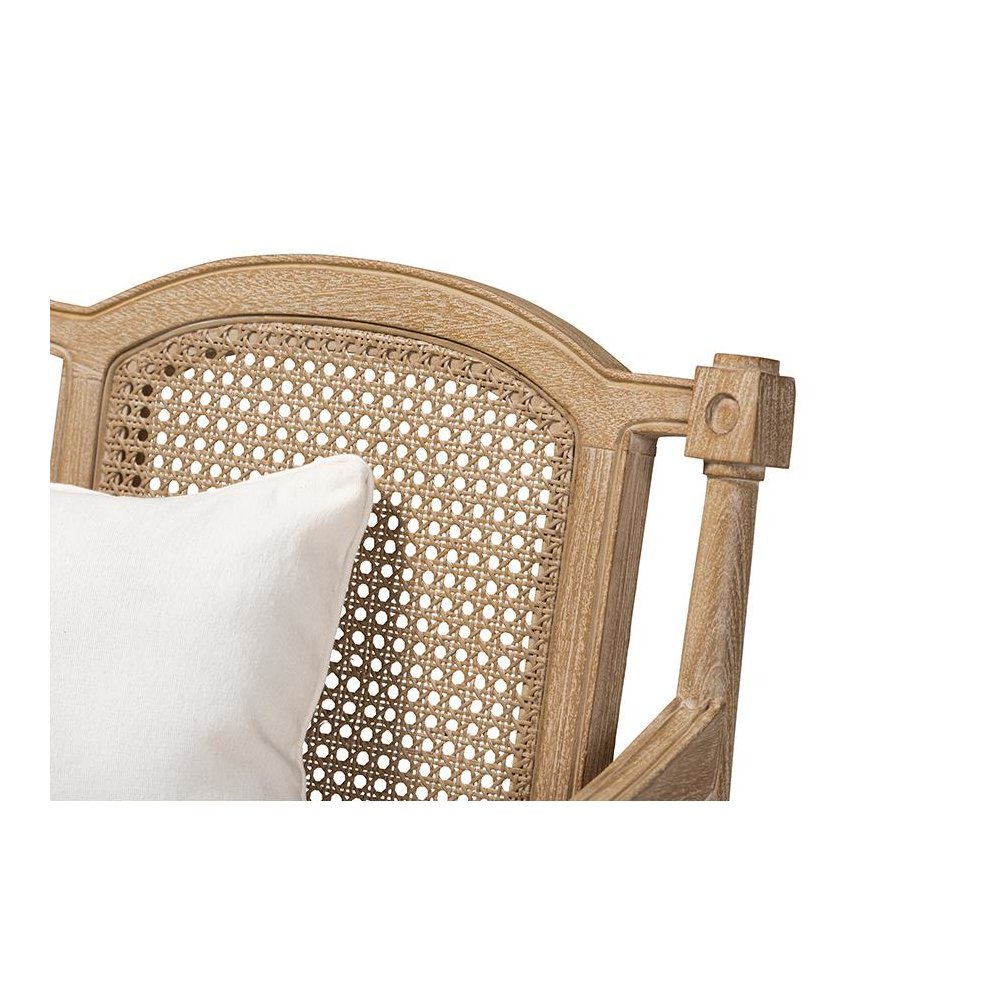 Clemence French Provincial Ivory Fabric Upholstered Whitewashed Wood Armchair. Picture 5