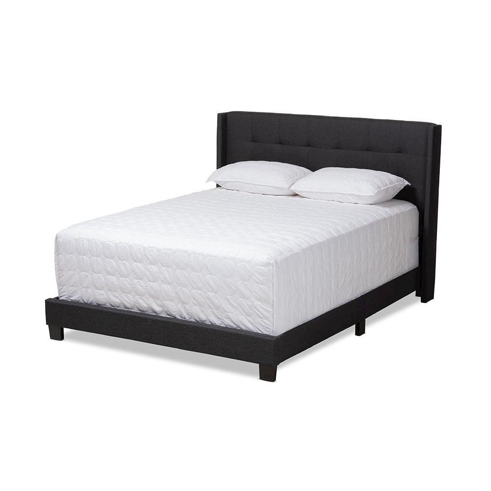Lisette Modern and Contemporary Charcoal Grey Fabric Upholstered Queen Size Bed. Picture 1