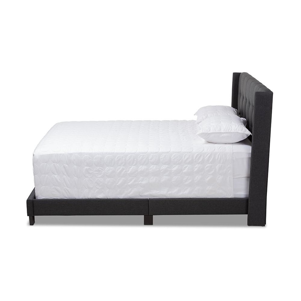 Lisette Modern and Contemporary Charcoal Grey Fabric Upholstered Queen Size Bed. Picture 2
