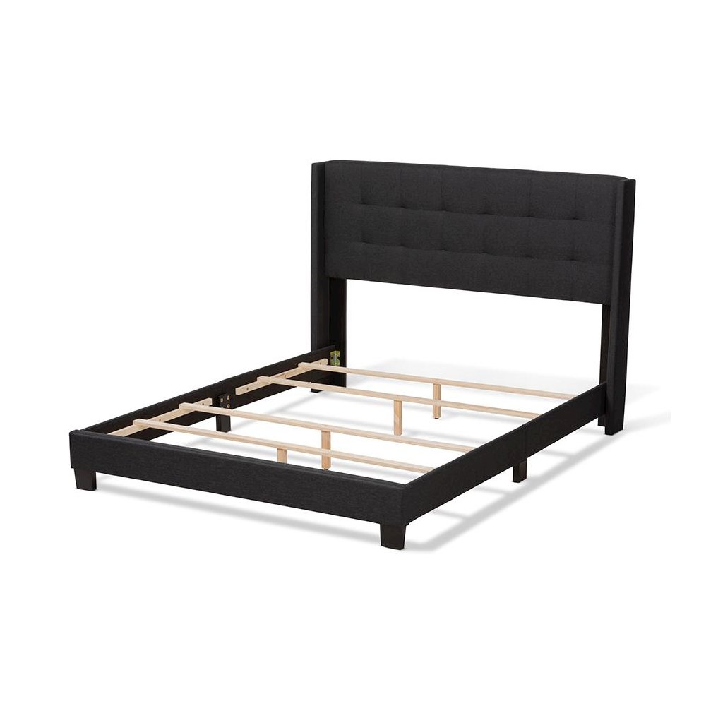 Lisette Modern and Contemporary Charcoal Grey Fabric Upholstered Queen Size Bed. Picture 3